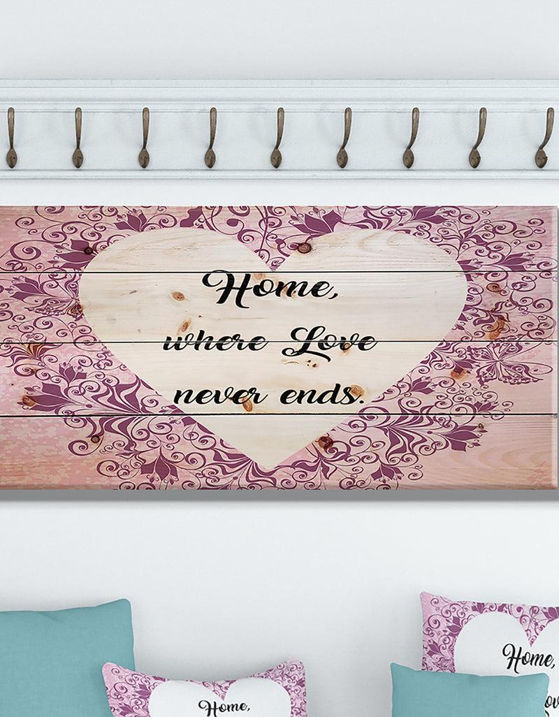 designq Home where Love never ends. Purple Heart - Textual Entrance Art on Wood Wall Art