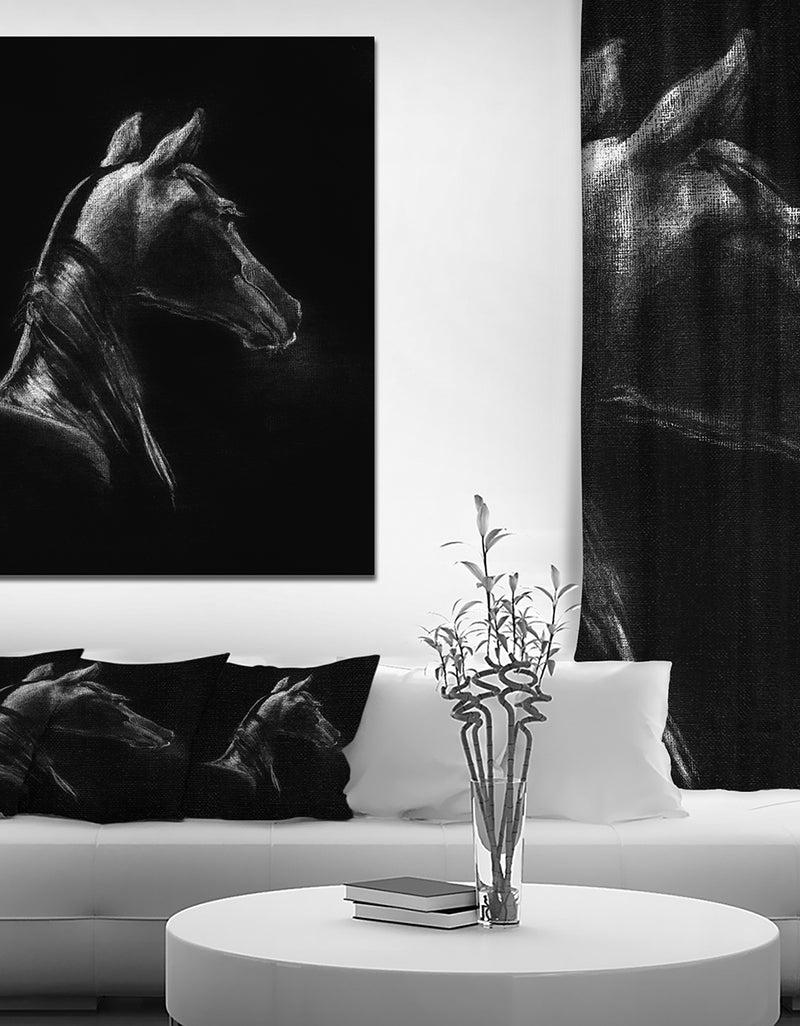 designq Horse in Black Background - Farmhouse Animal Painting Print on Wrapped Canvas