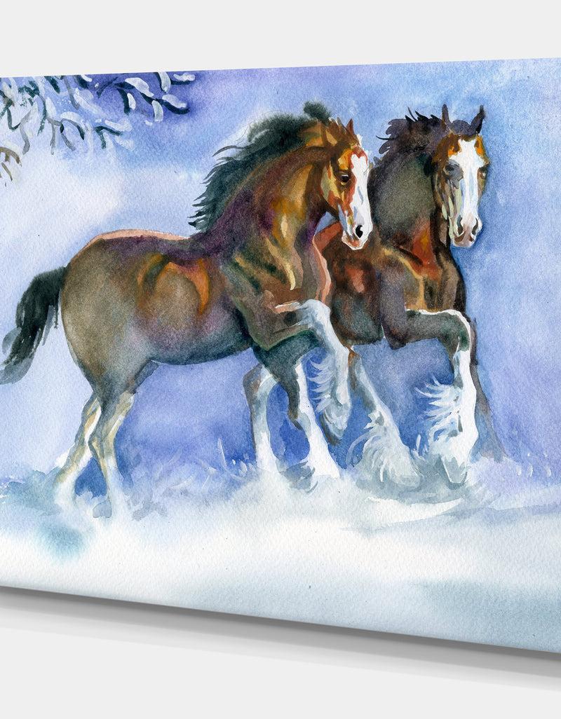 Designq Horses Running In Winter - Farmhouse Animals Photographic On Wrapped Canvas