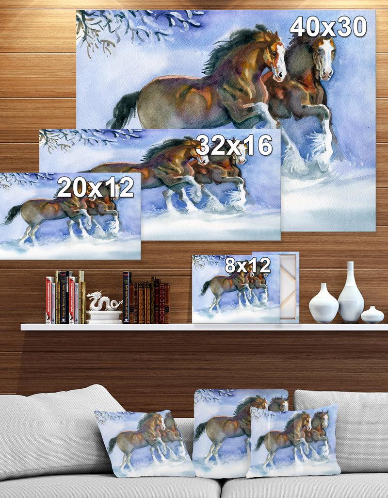 Designq Horses Running In Winter - Farmhouse Animals Photographic On Wrapped Canvas
