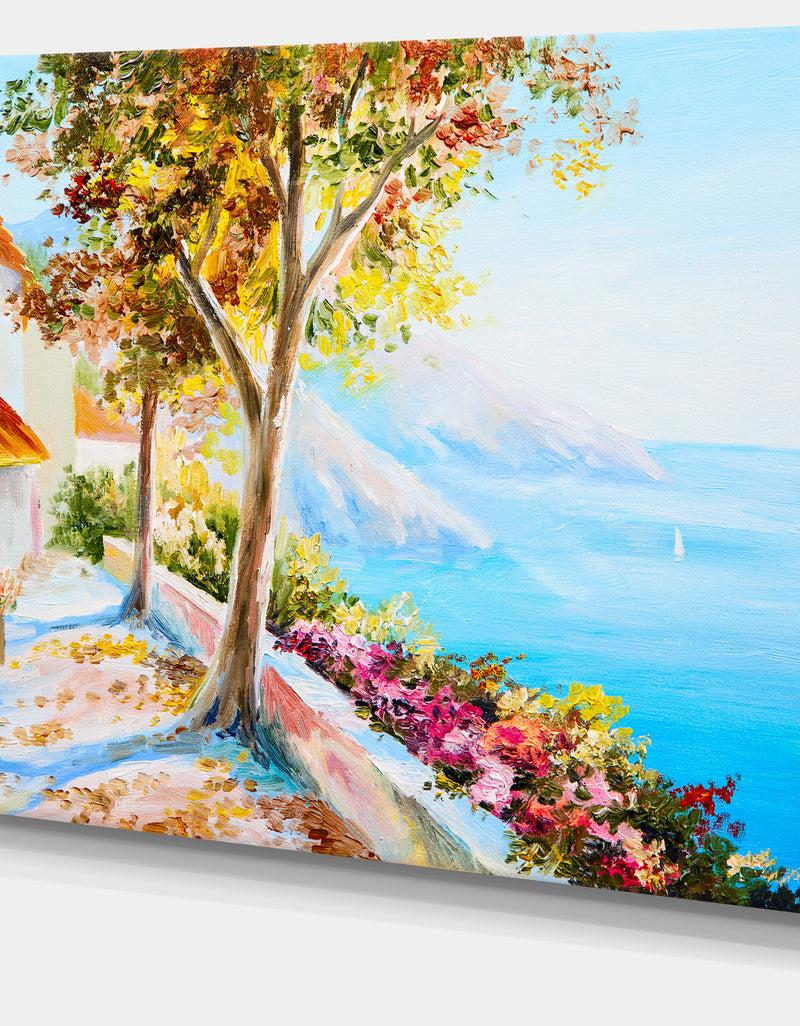 Designq House And Sea In The Fall - Landscape Canvas Art Print