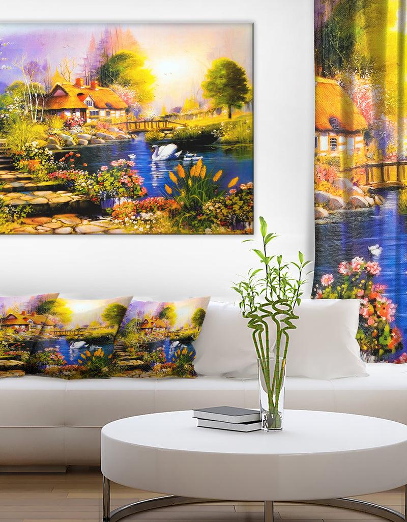 designq House near the Lake Swans - Landscape Canvas Artwork