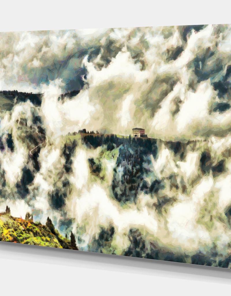 Designq House Under The Clouds - Landscapes Painting Print On Wrapped Canvas