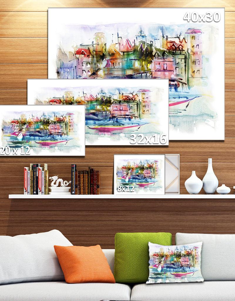 Designq Houses And Boats - Abstract Landscape Canvas Print