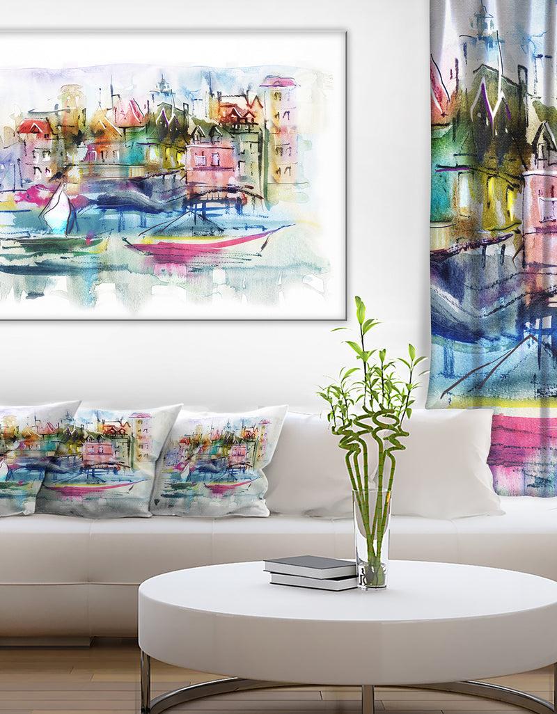 designq Houses and Boats - Abstract Landscape Canvas Print
