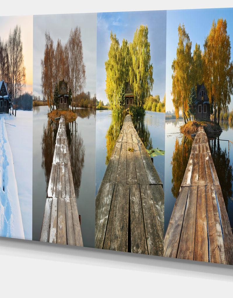 Designq Houses On Small Island Panorama - Modern Seascape Canvas Artwork