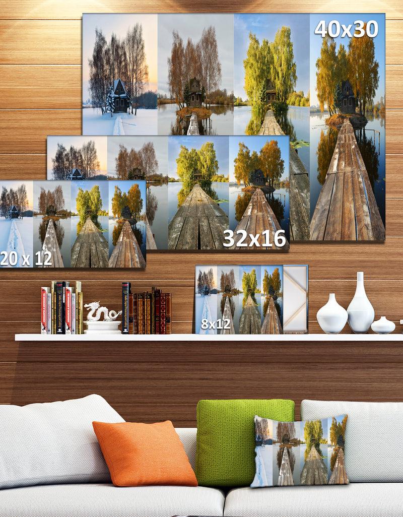 Designq Houses On Small Island Panorama - Modern Seascape Canvas Artwork