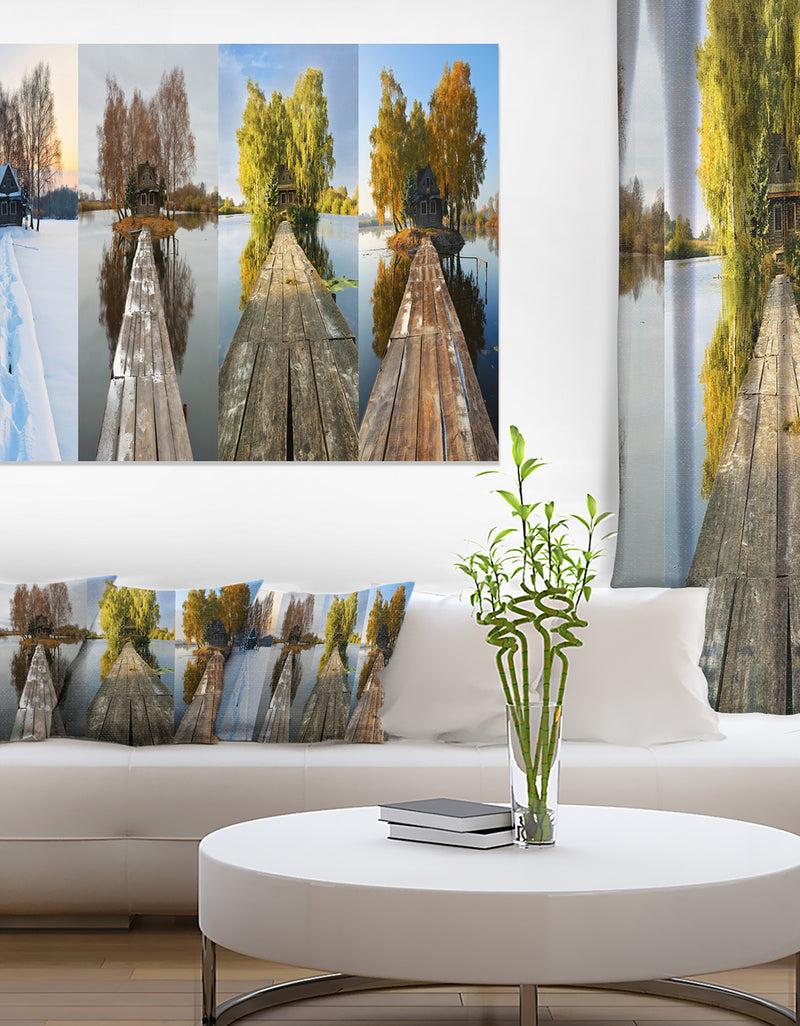 designq Houses on Small Island Panorama - Modern Seascape Canvas Artwork