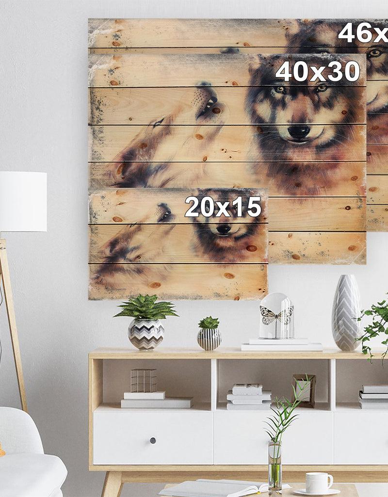 Designq Howling Wolf - Bohemian Print On Natural Pine Wood