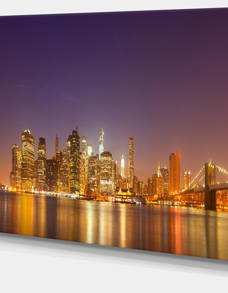 Designq Illuminated NYC Downtown Buildings - Cityscape Canvas Print