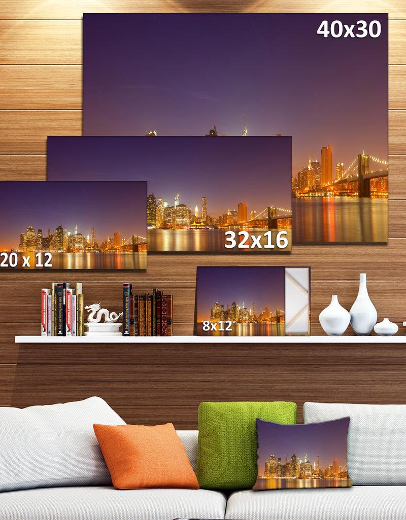 Designq Illuminated NYC Downtown Buildings - Cityscape Canvas Print