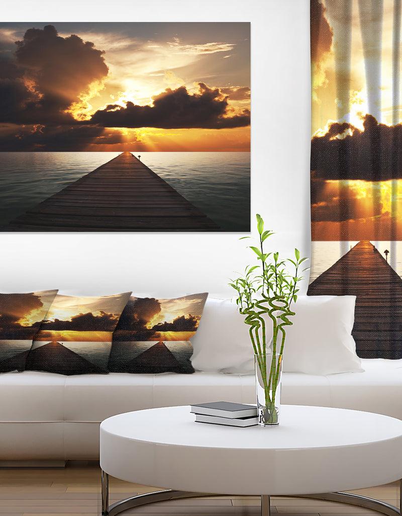 designq Indefinite Wooden Pier to Gloomy Sea - Large Sea Bridge Canvas Art Print