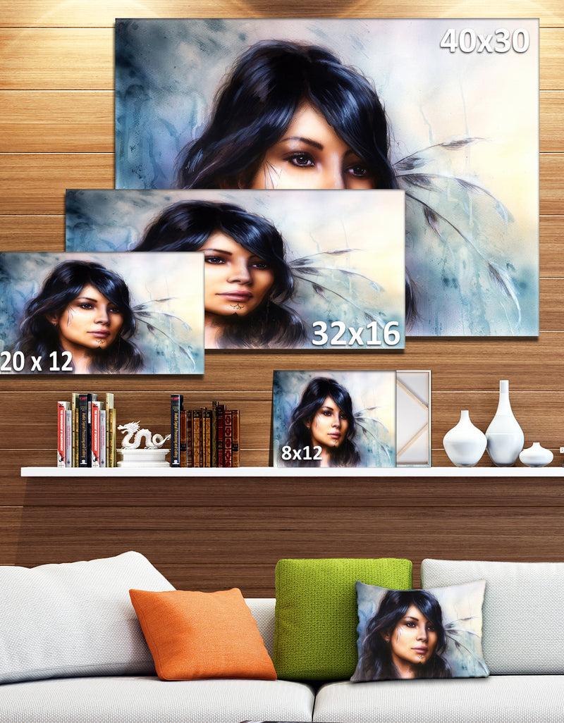 Designq Indian Woman With Ornament Tattoo - Portrait Canvas Art Print