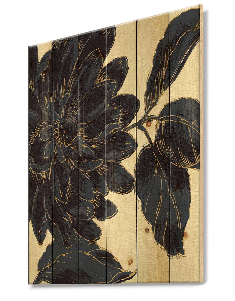 Designq Indigo Gold Metallic Flower - Traditional Print On Natural Pine Wood