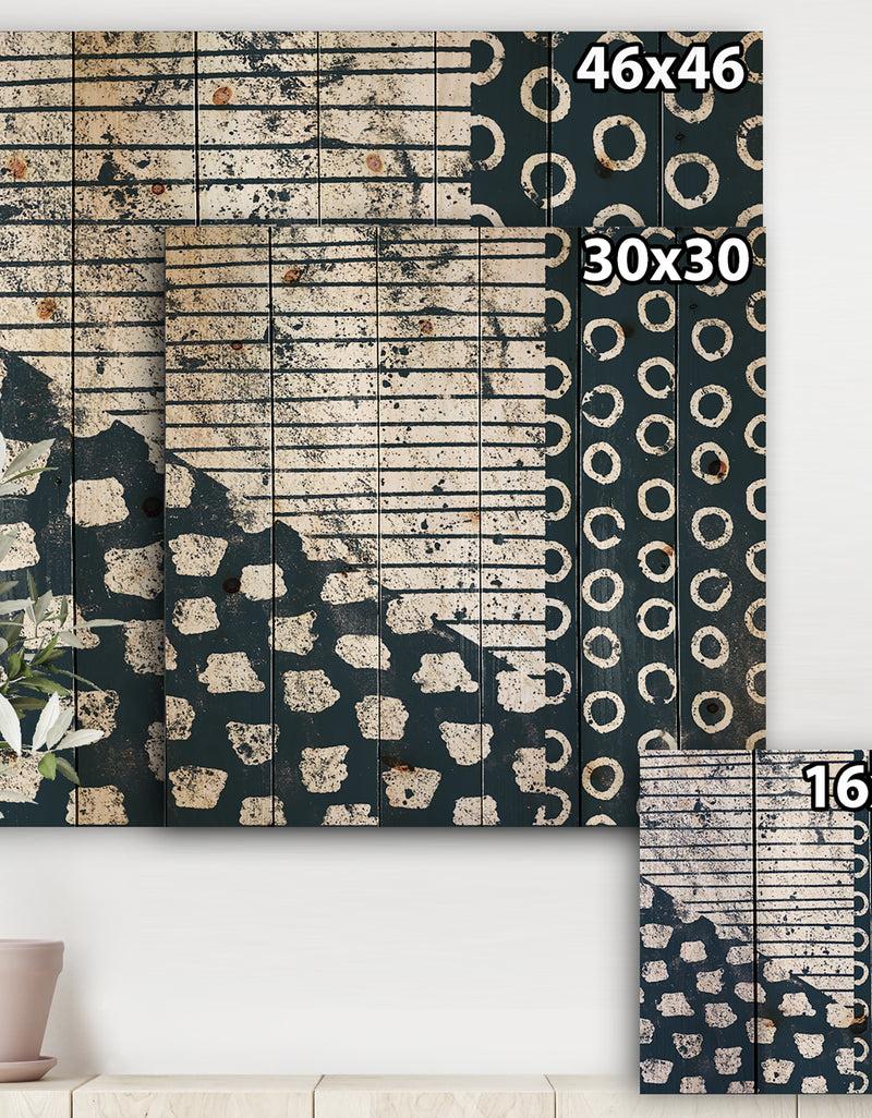 Designq Indigo Striples And Tile - Modern & Transitional Print On Natural Pine Wood