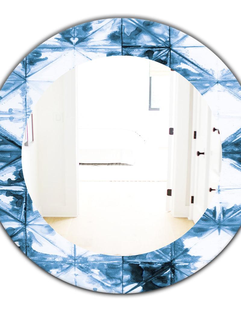 Designq Indigo Watercolor Geometrical I - Mid-Century Mirror - Oval Or Round Wall Mirror