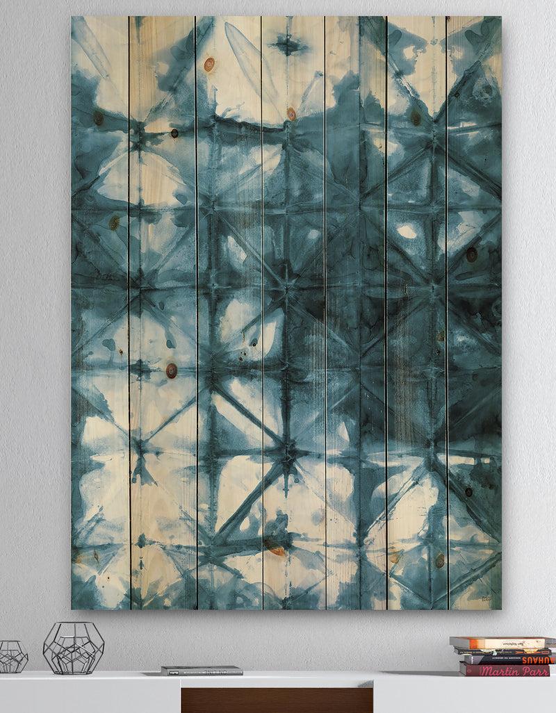designq Indigo watercolor geometrical III - Contemporary Print on Natural Pine Wood