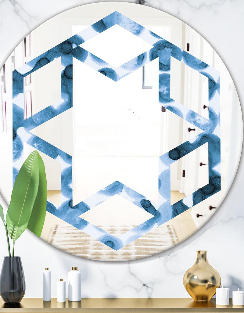 designq Indigo watercolor geometrical VI - Modern Round or Oval Wall Mirror - Hexagon Star