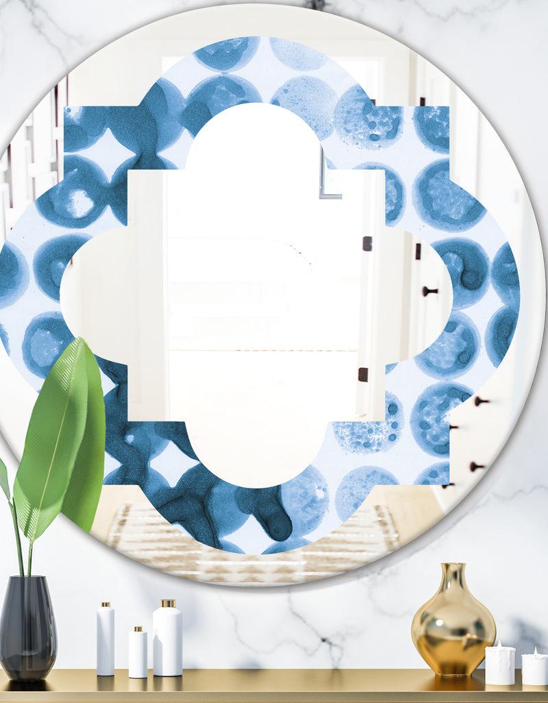 designq Indigo Watercolor Geometrical VII - Modern Round or Oval Wall Mirror - Quatrefoil