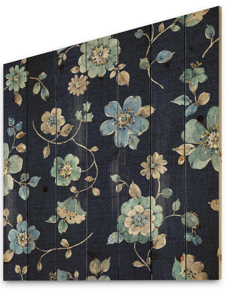 Designq Indigold Metallic Flower Pattern - Floral Print On Natural Pine Wood
