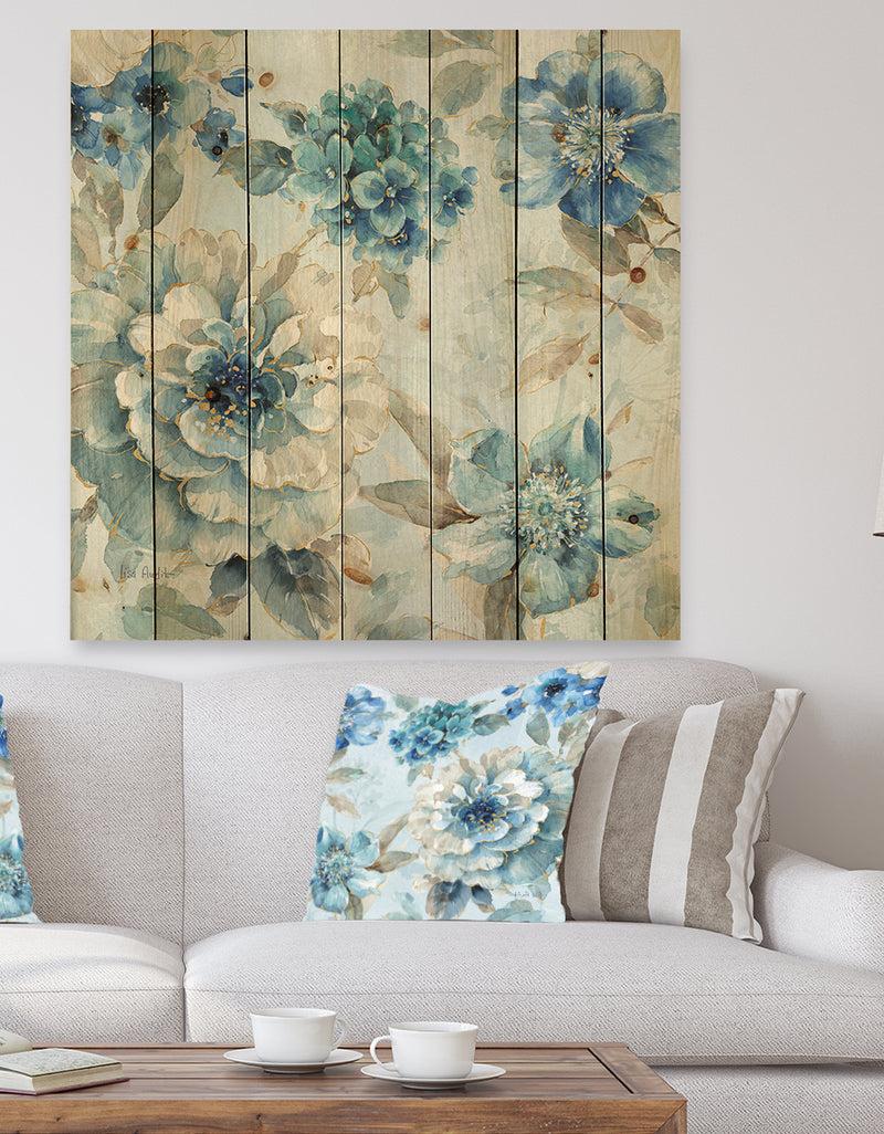 designq Indigold Watercolor Lovely bird IV - Farmhouse Print on Natural Pine Wood