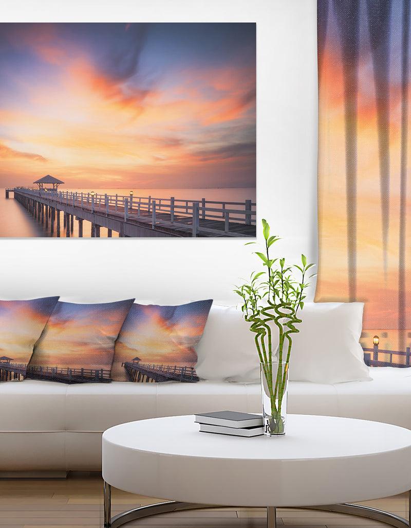 designq Infinite Wooden Bridge under Clouds - Sea Bridge Canvas Wall Artwork