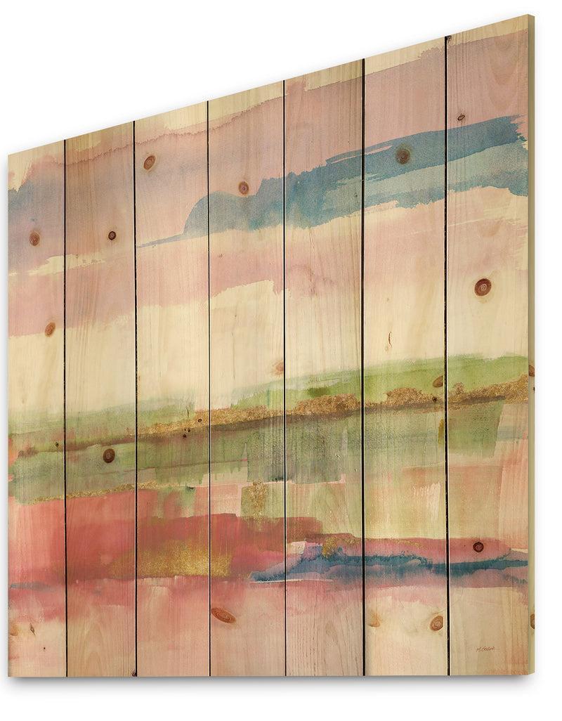 Designq Influence Of Line And Color Gold Bright - Shabby Chic Print On Natural Pine Wood