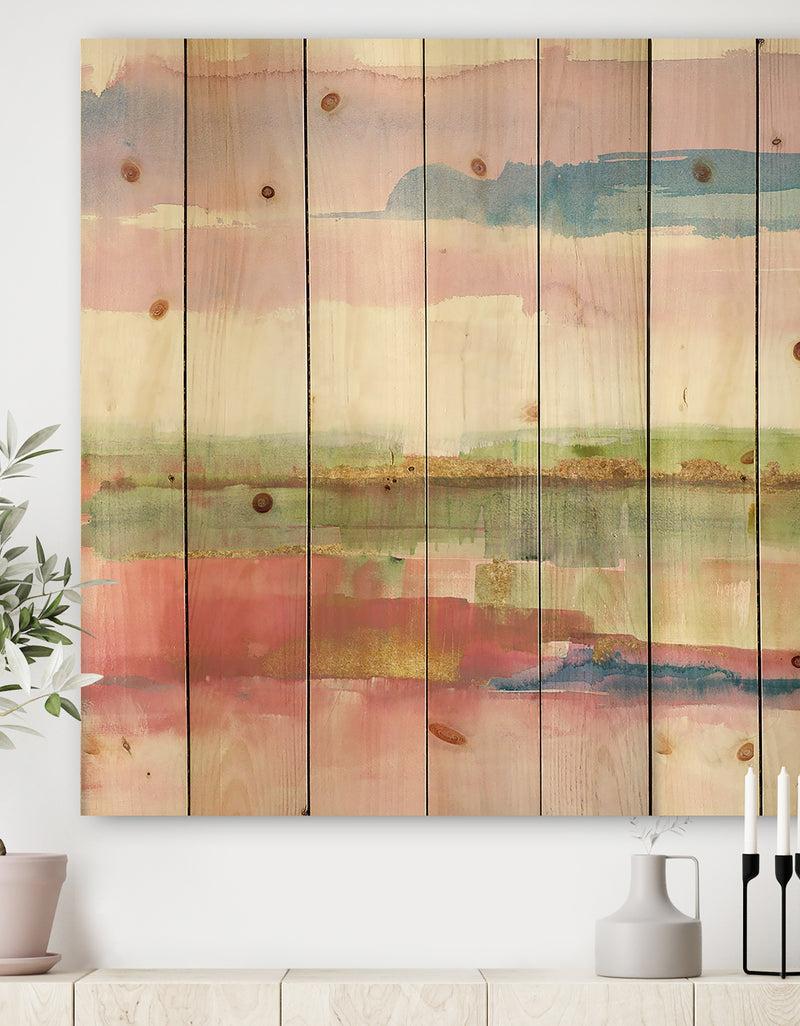 designq Influence of Line and Color Gold Bright - Shabby Chic Print on Natural Pine Wood