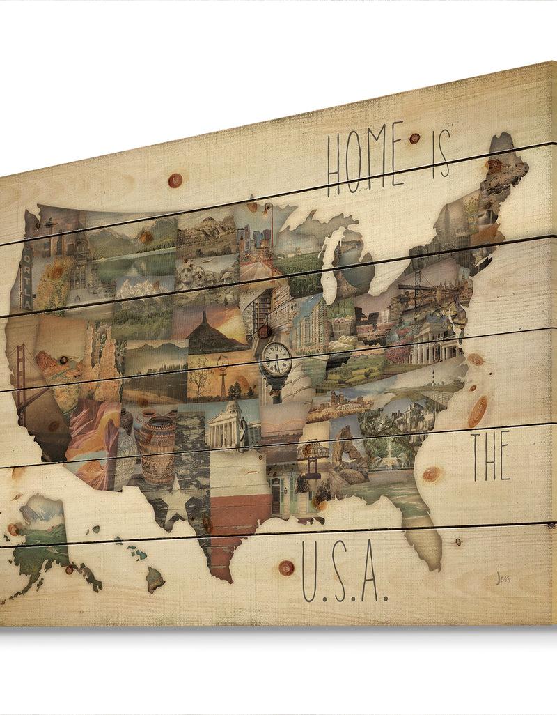 Designq InstaStates Monuments Map - Map Print On Natural Pine Wood