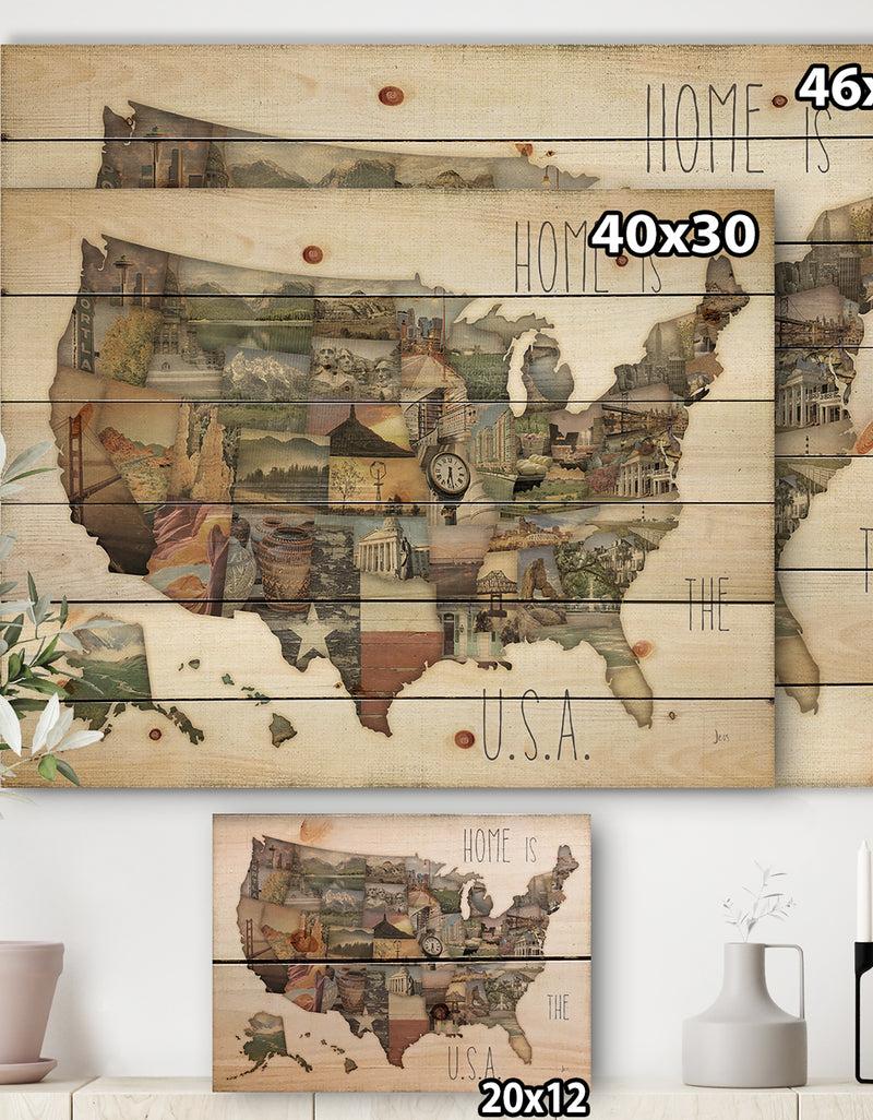 Designq InstaStates Monuments Map - Map Print On Natural Pine Wood