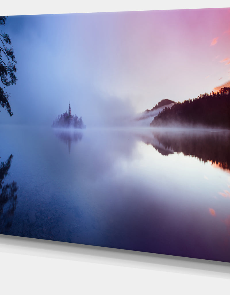 Designq Island With Old Church In Bled City - Landscape Artwork Canvas