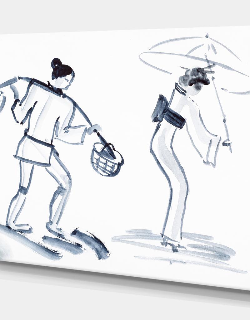 Designq Japanese Woman With Umbrella - Glamour Painting Print On Wrapped Canvas