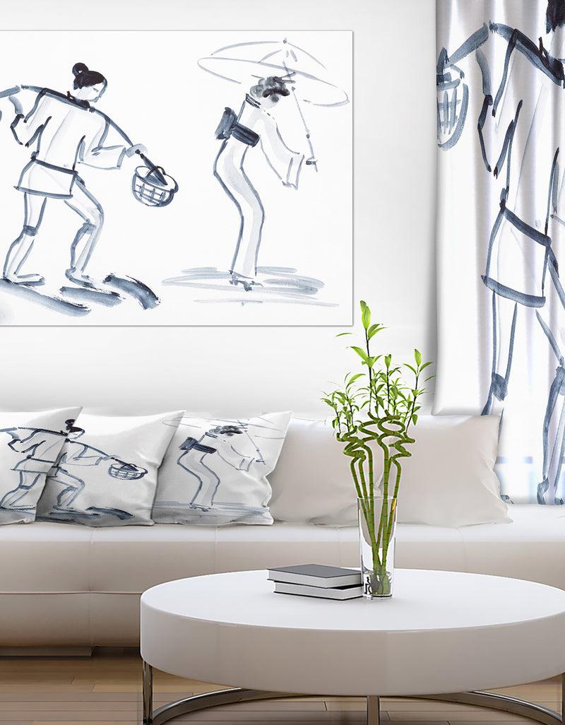designq Japanese woman with umbrella - Glamour Painting Print on Wrapped Canvas