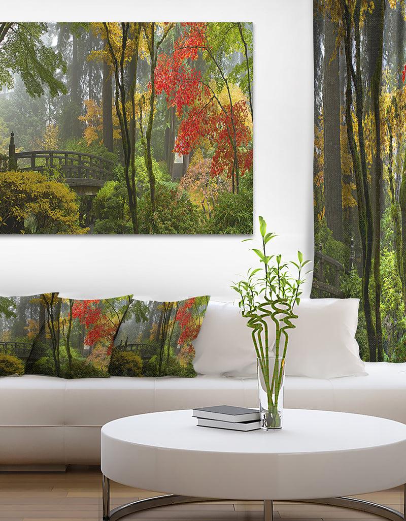 designq Japanese Wooden Bridge in Fall Photo Canvas Art Print