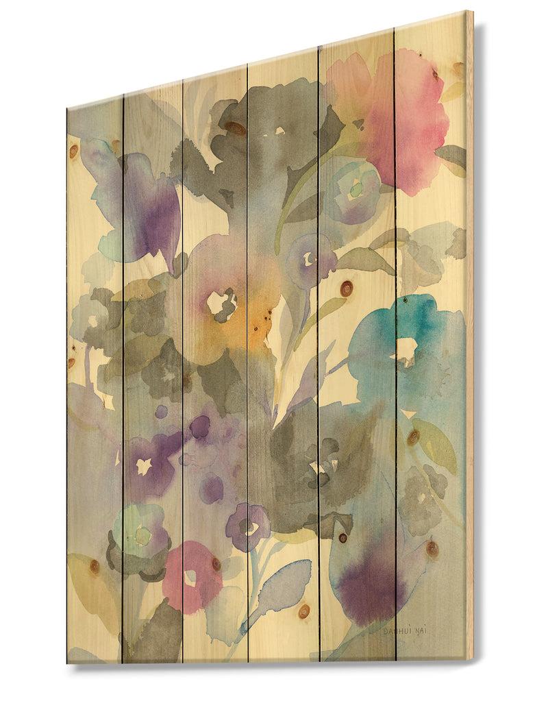 Designq Jewel Garden I - Modern Farmhouse Print On Natural Pine Wood