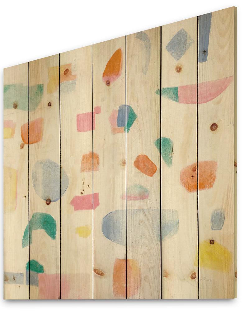 Designq Joy Geometric Simple - Mid-Century Modern Print On Natural Pine Wood