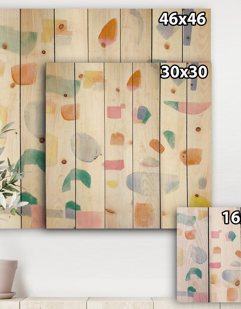 Designq Joy Geometric Simple - Mid-Century Modern Print On Natural Pine Wood