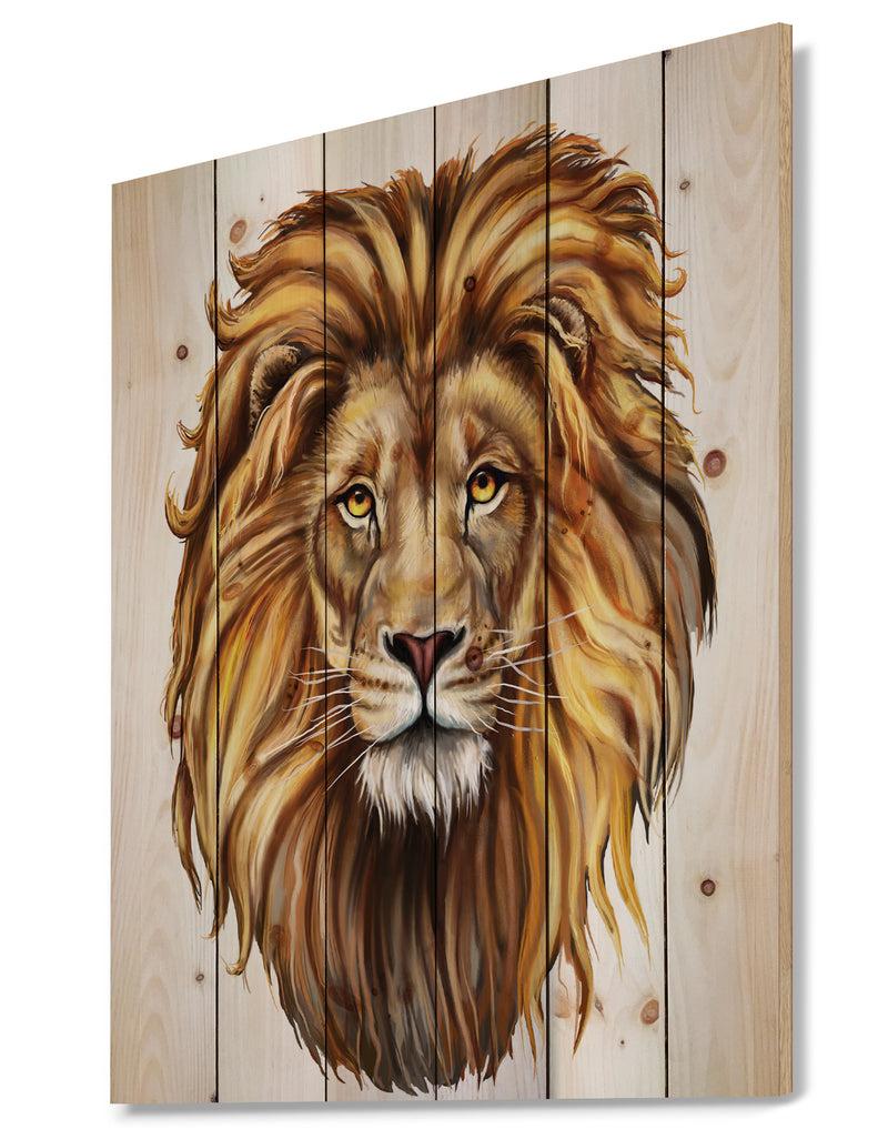 Designq King Lion Aslan - Animal Art Print On Natural Pine Wood