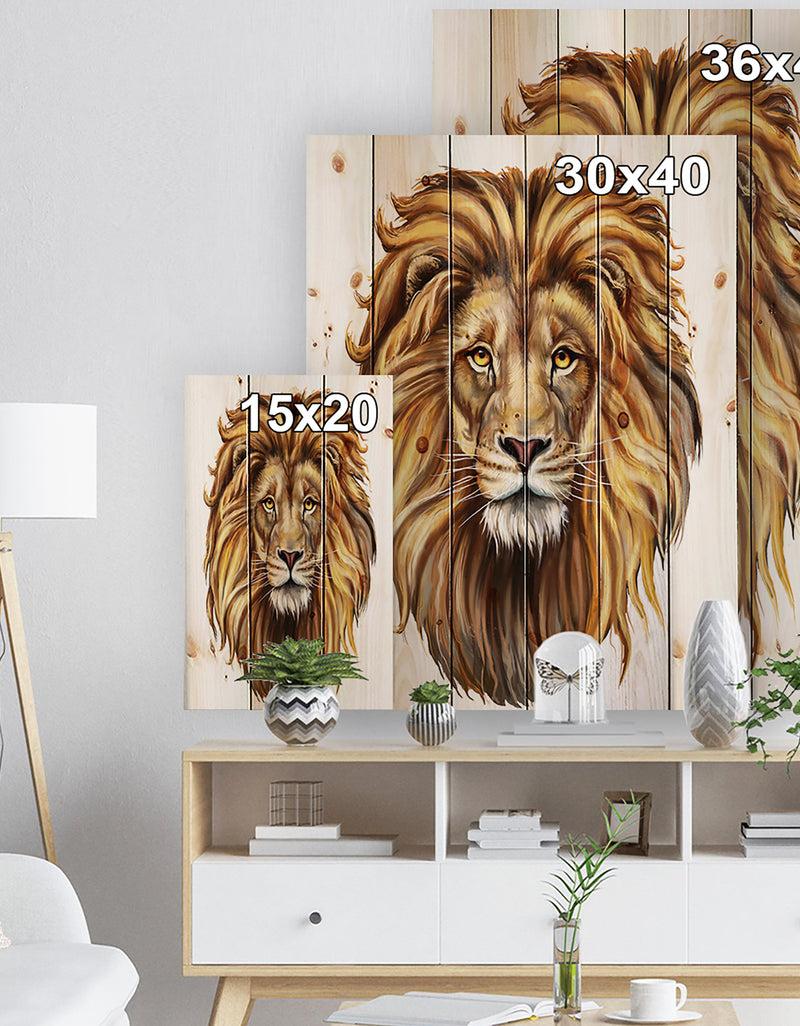 Designq King Lion Aslan - Animal Art Print On Natural Pine Wood