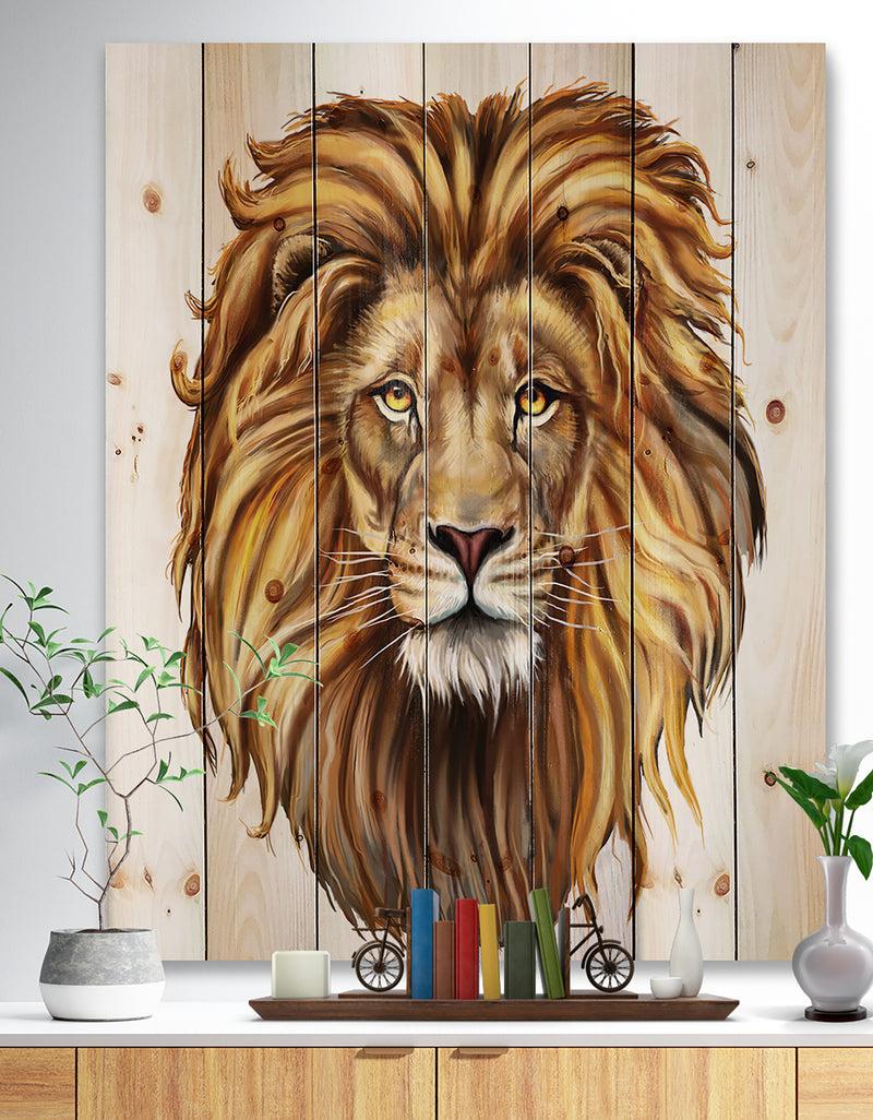 designq King Lion Aslan - Animal Art Print on Natural Pine Wood