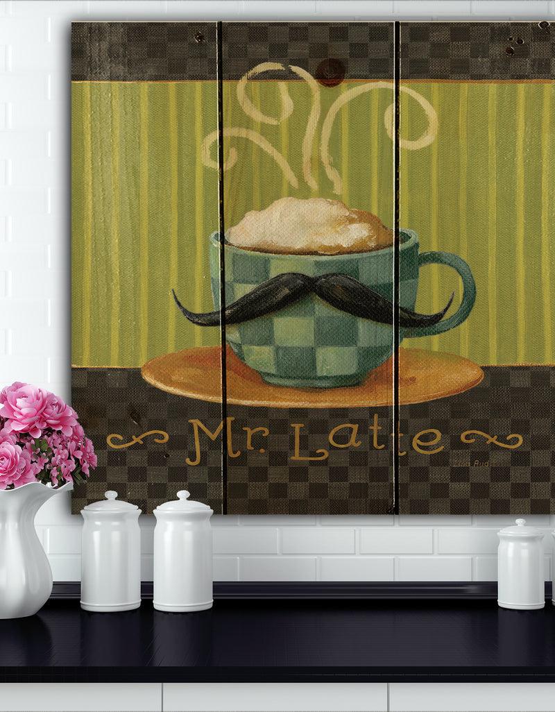 designq Kitchen Cafe Moustache I - Kitchen Print on Natural Pine Wood