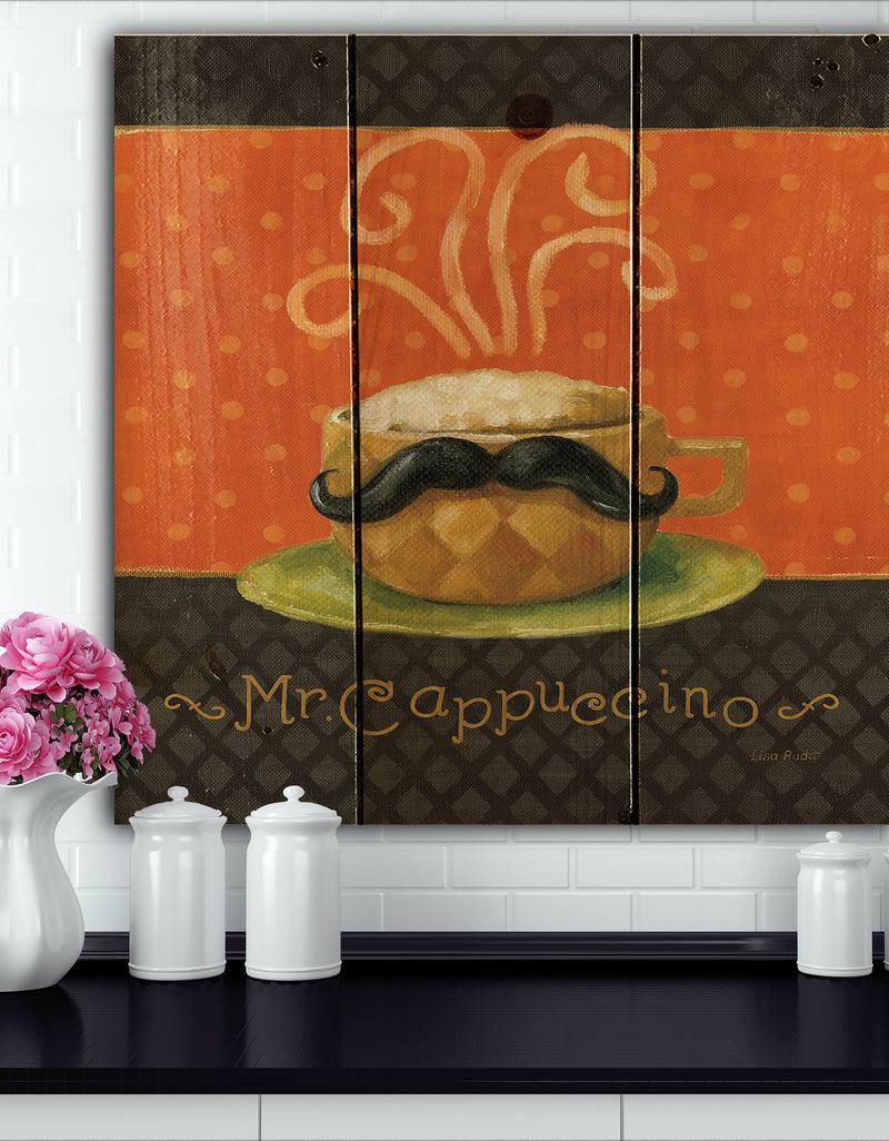 designq Kitchen Cafe Moustache IV - Kitchen Print on Natural Pine Wood