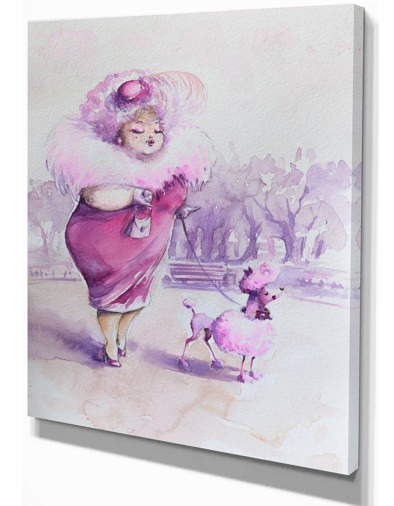 Designq Lady With Dog - People Painting Print On Wrapped Canvas