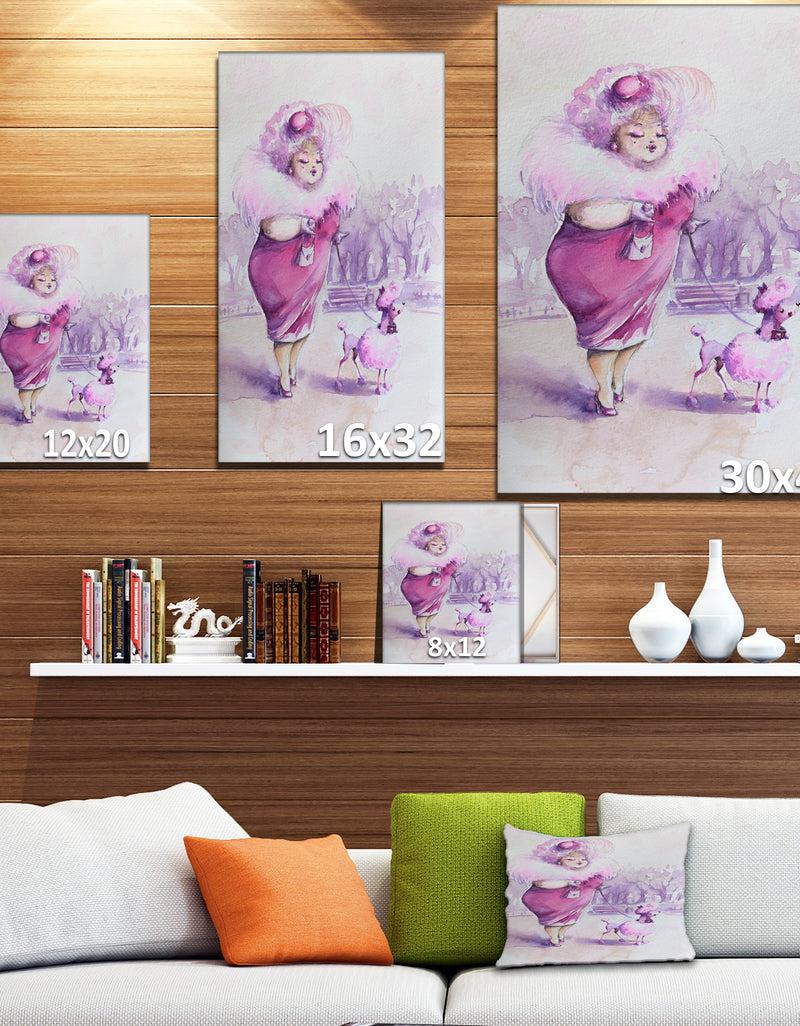 Designq Lady With Dog - People Painting Print On Wrapped Canvas