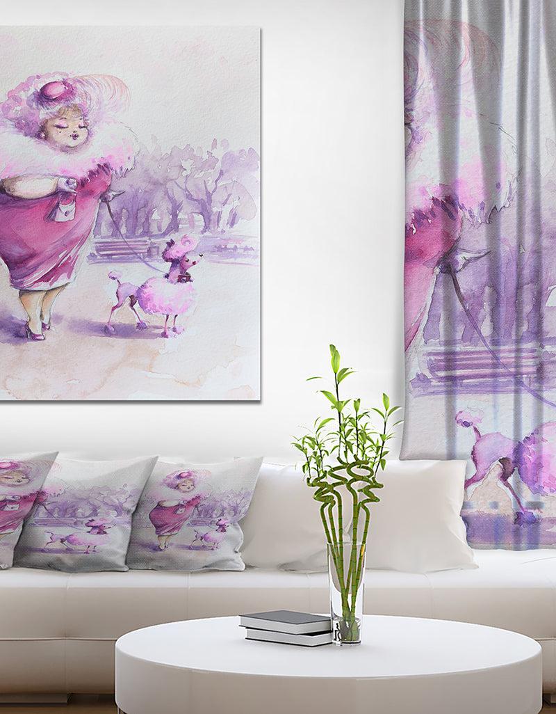 designq Lady with dog - People Painting Print on Wrapped Canvas
