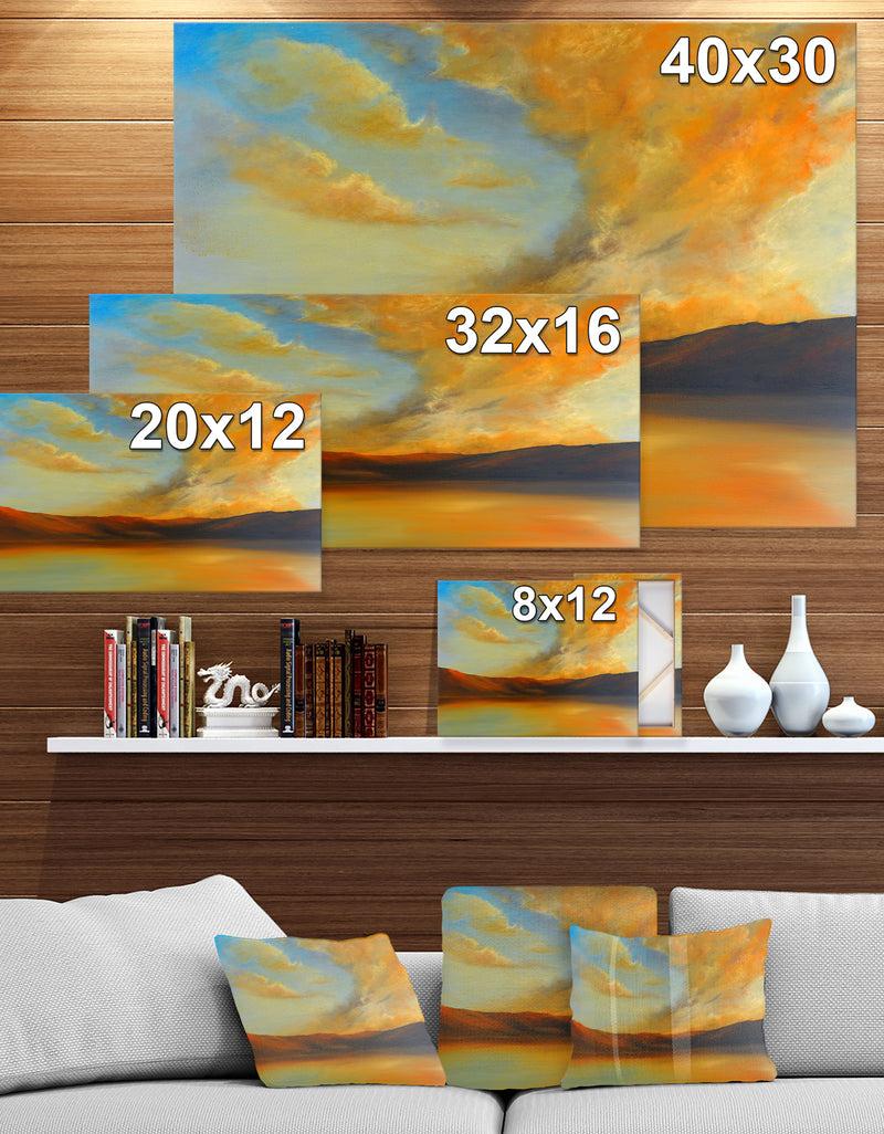 Designq Lake In Sunset View - Landscapes Painting Print On Wrapped Canvas