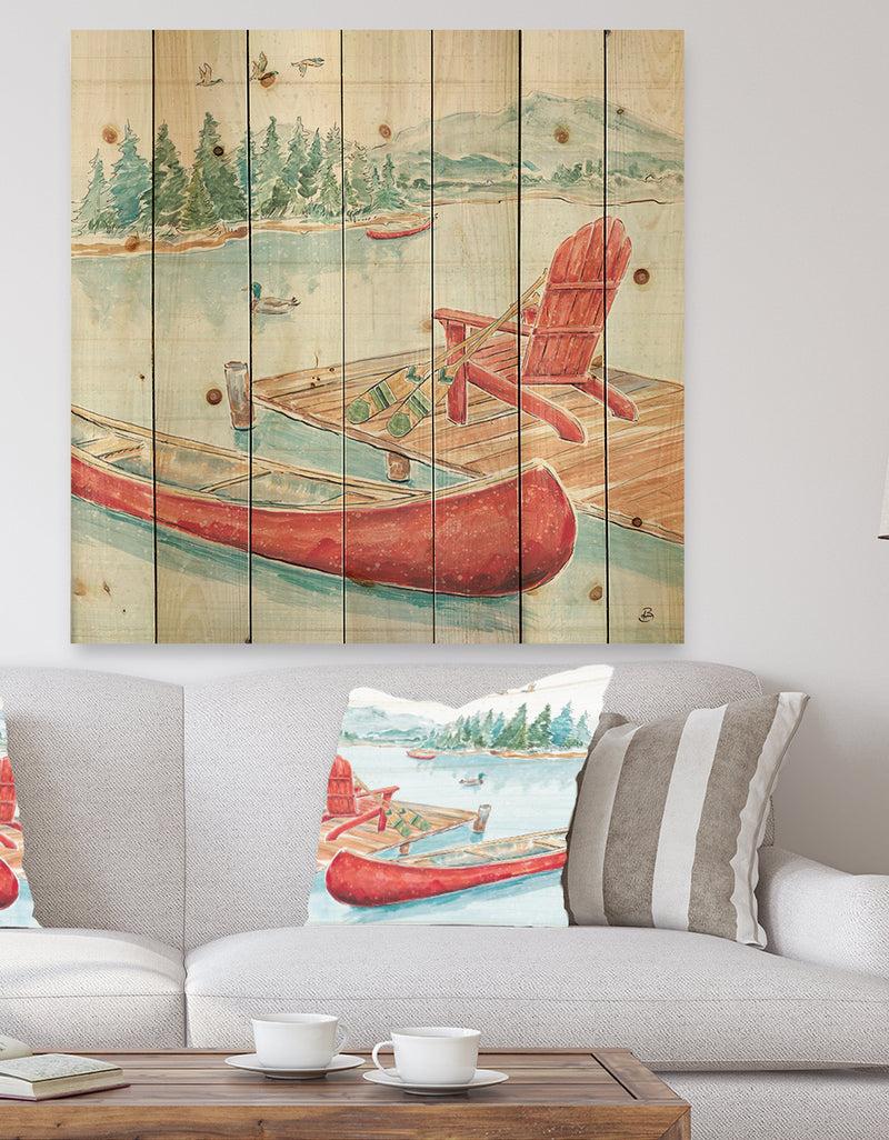 designq Lake Moments IV - Lake House Print on Natural Pine Wood