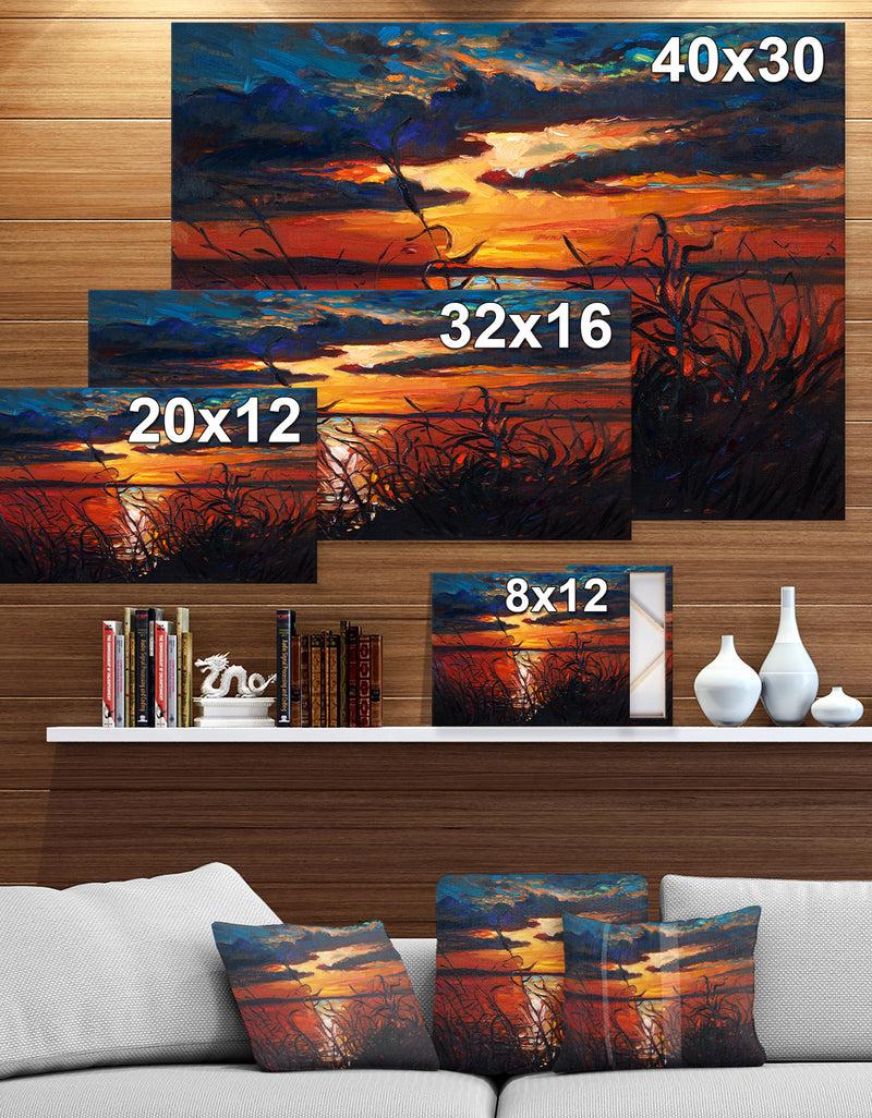 Designq Lake On Sunset - Landscapes Painting Print On Wrapped Canvas