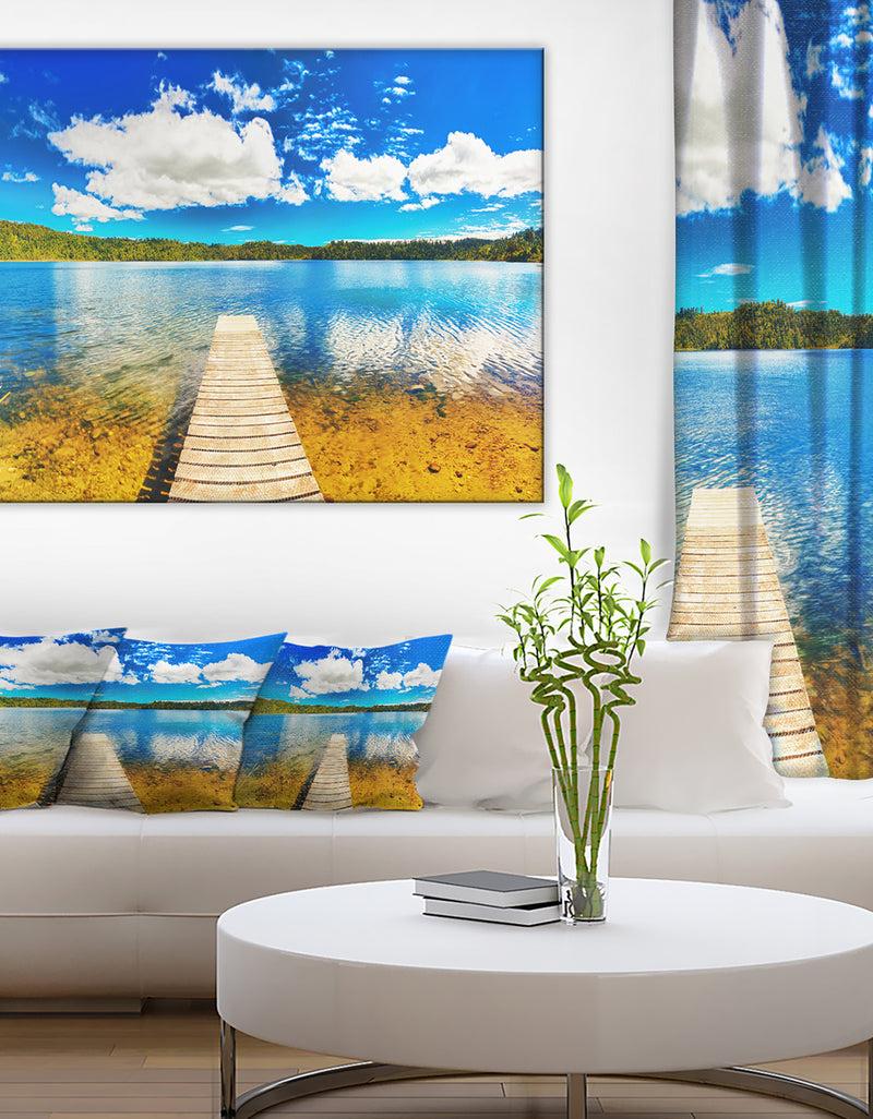 designq Lake with Pier Panorama Photography Canvas Art Print