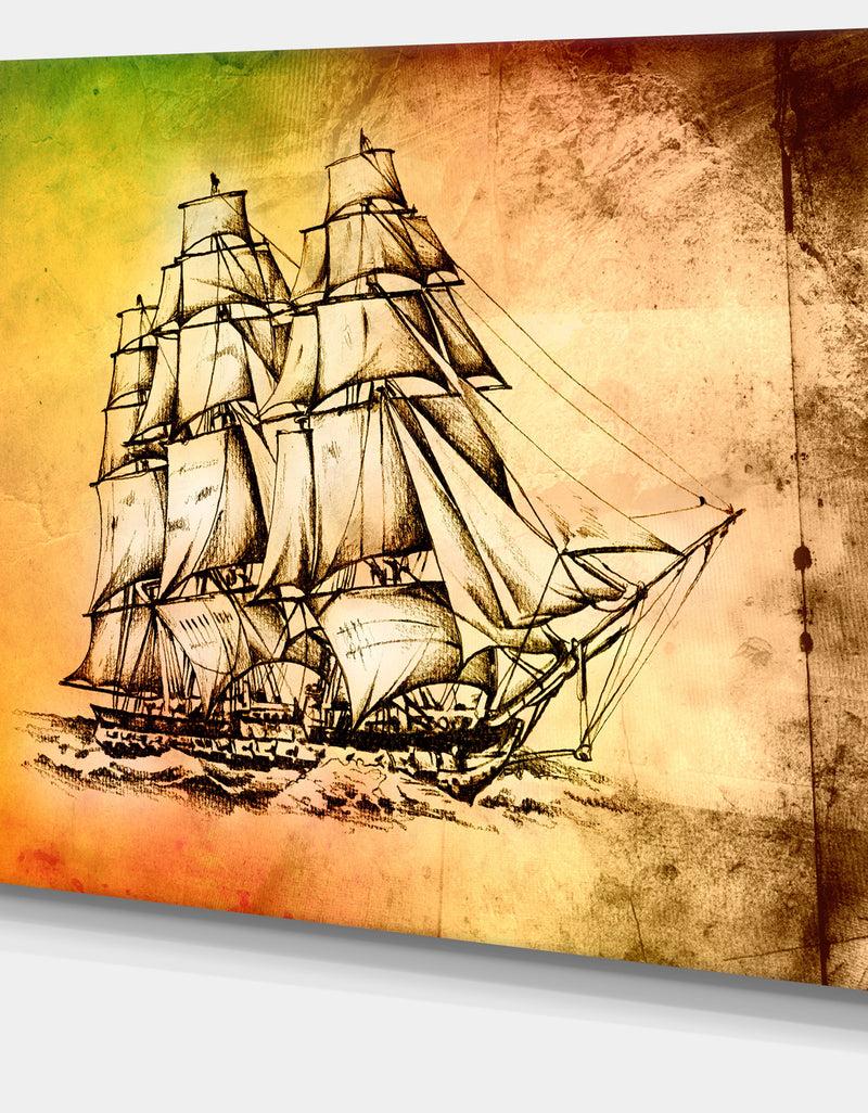 Designq Large Ancient Moving Boat - Seashore Wall Art On Canvas